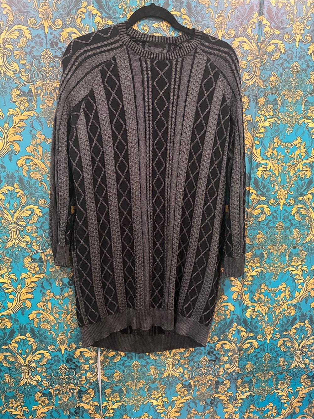 ATM Anthony Thomas Melillo Black and Gray Vertical Pattern Turtleneck Sweater